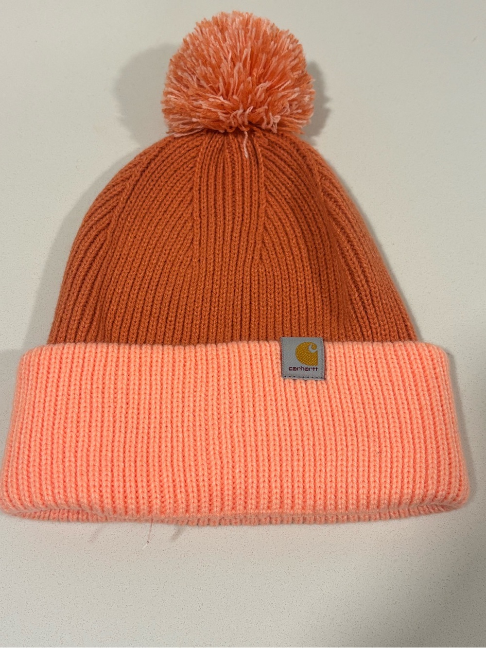 Carhartt Acrylic Watch Hat Pom Beanie Orange Peach OS NWOT